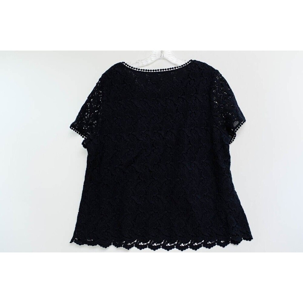 Talbots Top Petites 20W P blue eyelet lace blouse short sleeve office - Picture 3 of 10